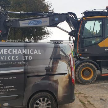 Humber Bridge as a backdrop for this Xwatch XW2 rated capacity indicator c/ w height limit on a Volvo EWR150e with TAB boom.