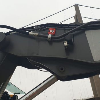 Humber Bridge as a backdrop for this Xwatch XW2 rated capacity indicator c/ w height limit on a Volvo EWR150e with TAB boom.