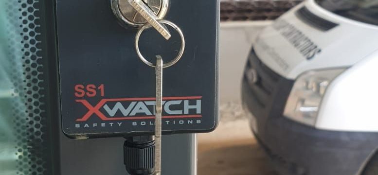 Mecalac 8MCR fitted with an Xwatch SS1 height limiter for DA Bishop .